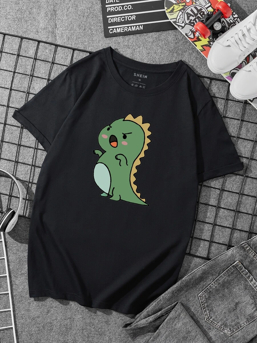 男士卡通圖案T恤 - 黑色 - 查看 1