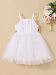 Baby Floral Embroidered Mesh Overlay Cami Dress - White - View 2