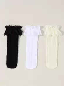 3雙嬰兒蕾絲邊過膝襪 - 彩色 - 查看 1