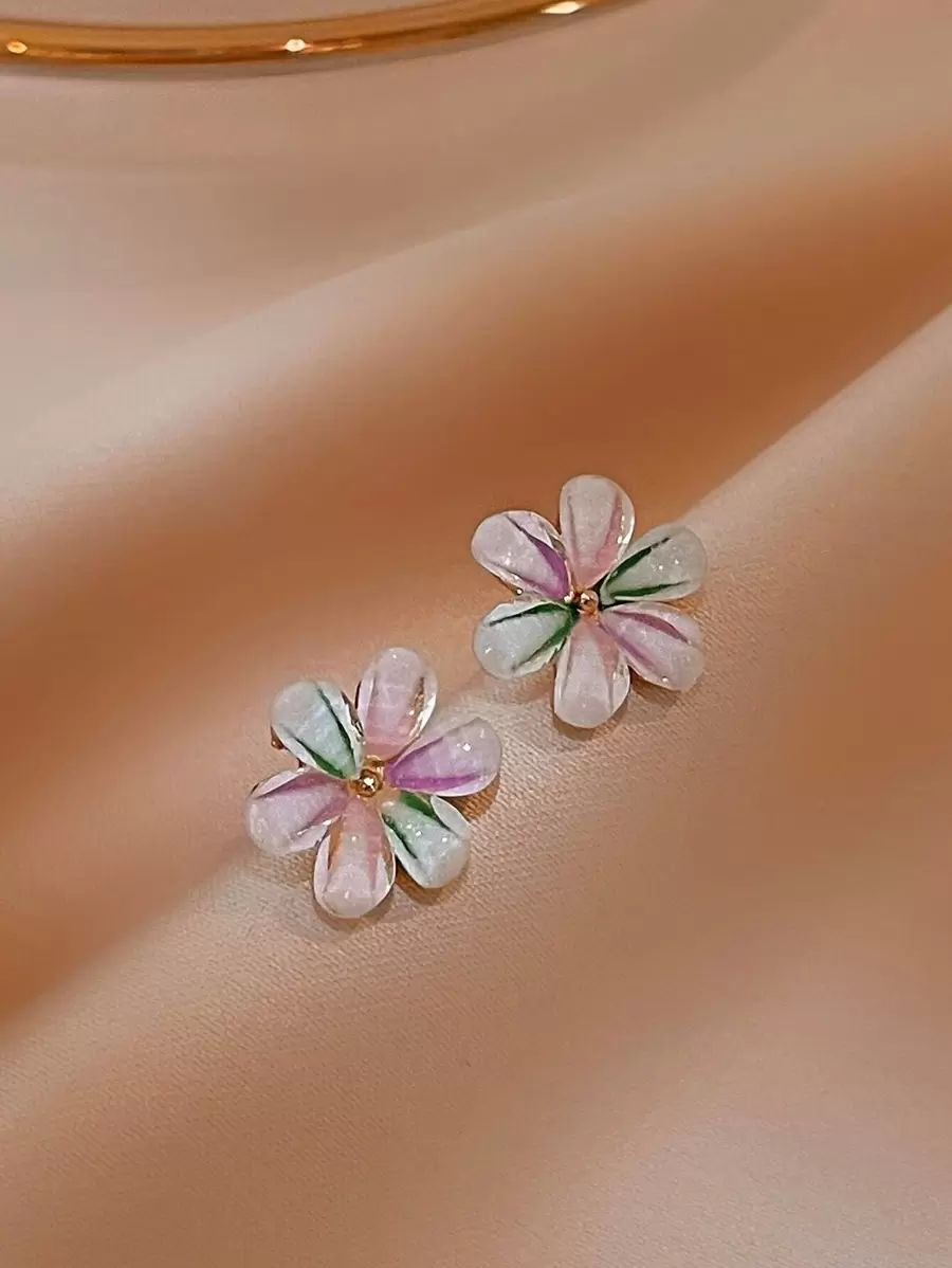 Flower Design Stud Earrings - Multicolor - View 1