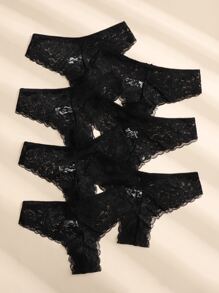 7入組花邊蕾絲底褲套裝內衣 - 黑色 - 查看 2