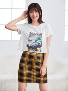 SHEIN EZwear Bộ thời trang Sọc ca rô Nhiều màu Sẵn sàng - Nhiều màu - Xem 1