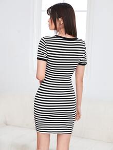 Muchica Notch Neck Striped Dress - Black and White - View 2