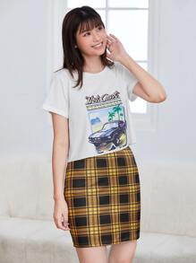 SHEIN EZwear Bộ thời trang Sọc ca rô Nhiều màu Sẵn sàng - Nhiều màu - Xem 4