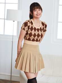 SHEIN MOD Zipper Solid Pleated Skirt - Khaki - View 4