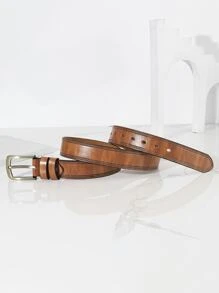 男士壓花細節方形扣皮帶 - 棕色 - 查看 2
