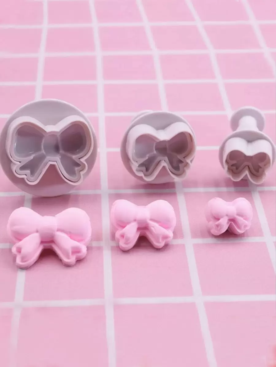 3入組蝴蝶結設計餅乾印章 - 白色 - 查看 1