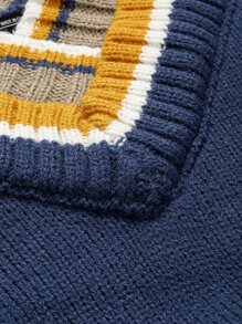 DAZY 1 pieza Jersey ribete en contraste de hombros caídos - Azul Marino - Ver 3