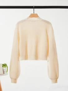 SHEIN 青少年女孩圓領燈籠袖套頭毛衣 - 杏色 - 查看 2