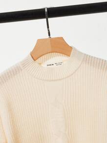 SHEIN 青少年女孩圓領燈籠袖套頭毛衣 - 杏色 - 查看 3