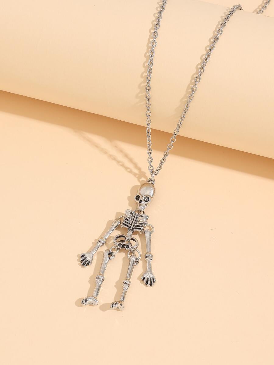 1pc Halloween Skull Pendant Necklace - Silver - View 1