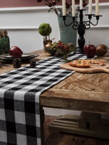 Plaid Table Runner - Black and White - View 2