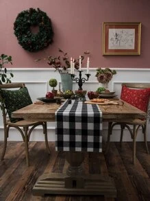 Plaid Table Runner - Black and White - View 3