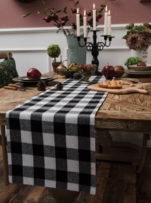 Plaid Table Runner - Black and White - View 4