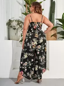 SHEIN Unity 大碼花卉圖案圍裹胸襟闊腿吊帶連體褲 - 彩色 - 查看 2