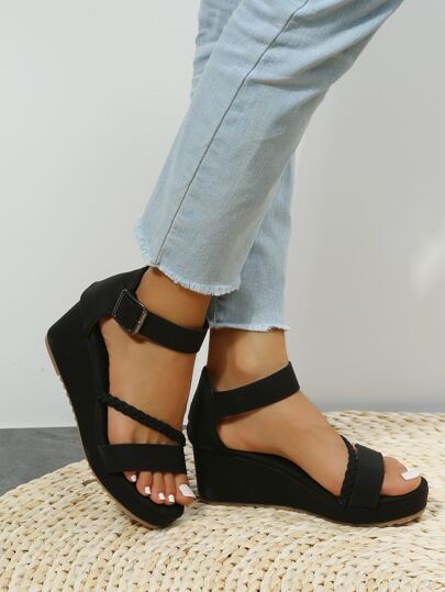 black wedge heels