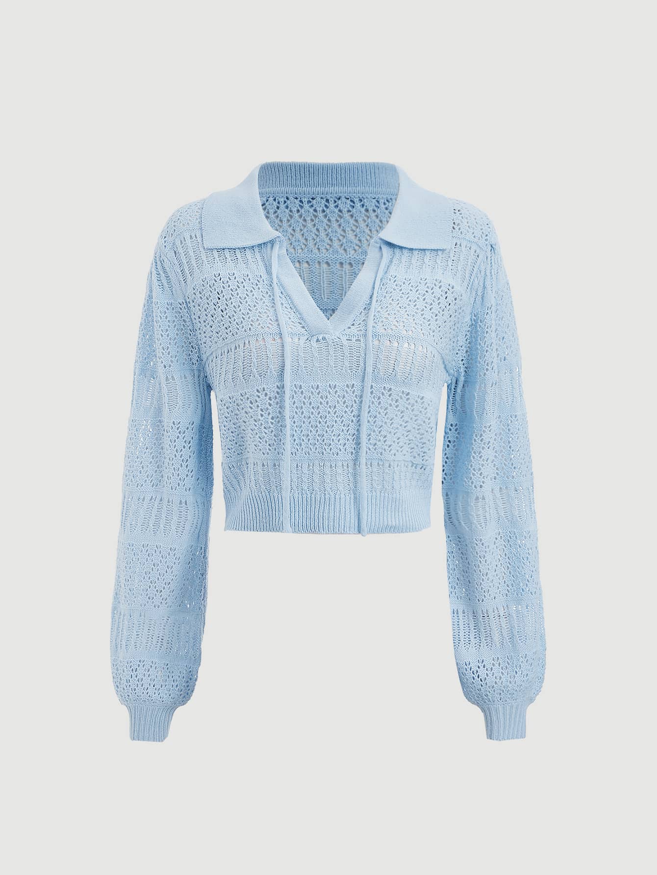 Miniatura 2 de MOD Jersey de punto de malla con nudo delantero de manga farol Celeste