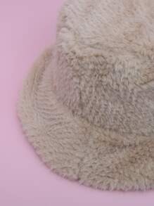 Solid Fuzzy Bucket Hat - Khaki - View 2