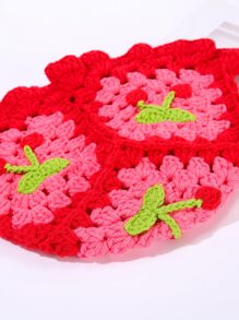 1 pieza Sombrero de cubo de estilo casual con contraste de color de fruta tipo macaron hecho a mano a ganchillo para mujeres y padres, adecuado para uso diario, viajes, compras - Fresa - Rojo - Ver 2