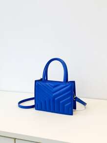 Mini bolso de hombro y bandolera para mujer de unicolor con diseño de costura, moda y multifuncional con correa de hombro ajustable - Azul - Ver 6