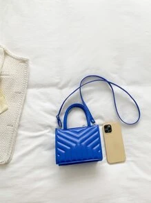 Mini bolso de hombro y bandolera para mujer de unicolor con diseño de costura, moda y multifuncional con correa de hombro ajustable - Azul - Ver 5