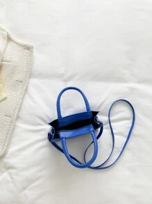 Mini bolso de hombro y bandolera para mujer de unicolor con diseño de costura, moda y multifuncional con correa de hombro ajustable - Azul - Ver 4