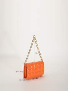 Mini Plaid Pattern Pressed Chain Shoulder Bag With Flap, Women's Crossbody Bag - Orange - View 3