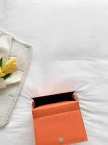 Mini Plaid Pattern Pressed Chain Shoulder Bag With Flap, Women's Crossbody Bag - Orange - View 5