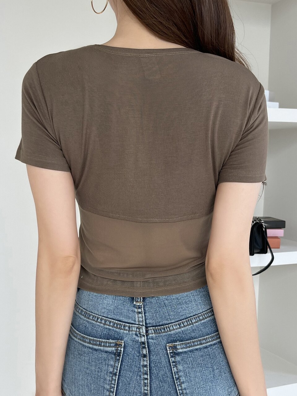 Solid Mesh Insert Crop Tee