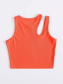 INAWLY Leisure Solid Cutout Shoulder Rib-Knit Tank Top For Summer - Orange - View 2