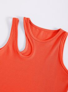 INAWLY Leisure Solid Cutout Shoulder Rib-Knit Tank Top For Summer - Orange - View 5
