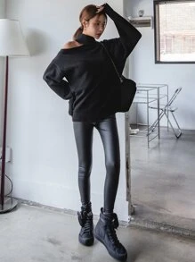 DAZY 不对称领口落肩毛衣，秋装 - 黑色 - 查看 7