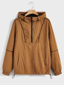 GENTILAND 宽松版型男式落肩滚边抽绳连帽风衣夹克 - 棕色 - 查看 1