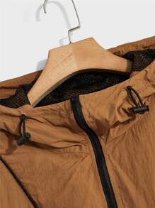 GENTILAND 宽松版型男式落肩滚边抽绳连帽风衣夹克 - 棕色 - 查看 3