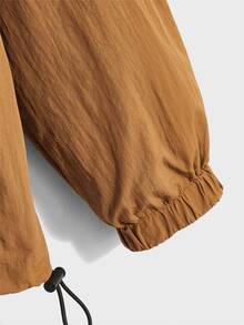 GENTILAND 宽松版型男式落肩滚边抽绳连帽风衣夹克 - 棕色 - 查看 4