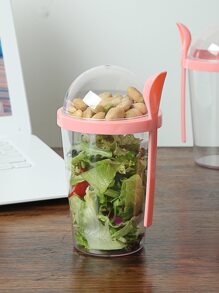 1入組極簡風格沙拉杯帶湯匙 - 粉色 - 查看 3