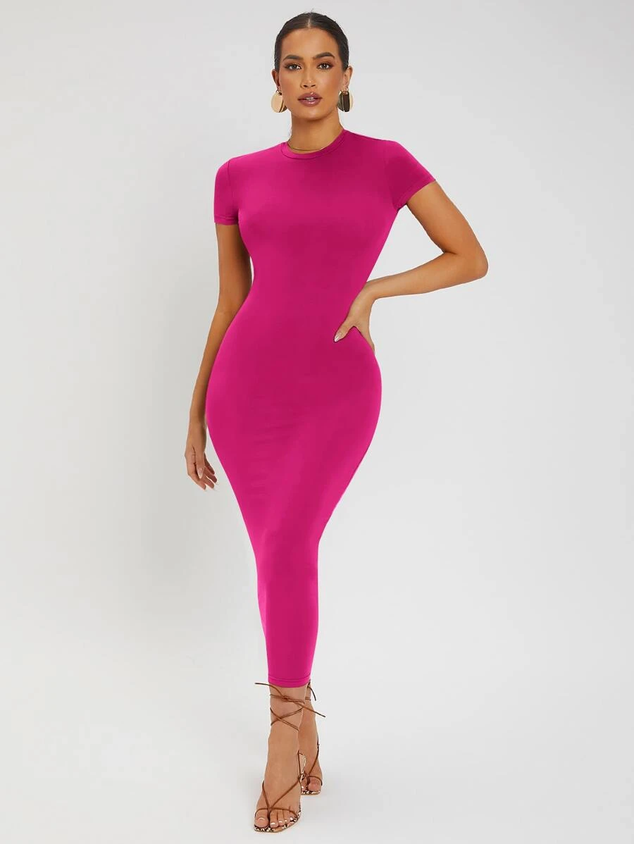 SHEIN SXY Solid Round Neck Bodycon Dress