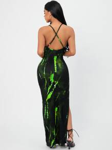 SHEIN SXY Đầm Lộ Lưng Hội Chữ thập Tách cao Cà vạt nhuộm Gợi cảm - Nhiều màu - Xem 2