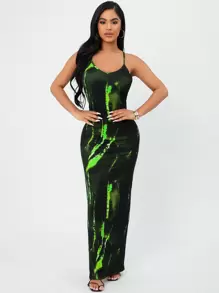 SHEIN SXY Đầm Lộ Lưng Hội Chữ thập Tách cao Cà vạt nhuộm Gợi cảm - Nhiều màu - Xem 4