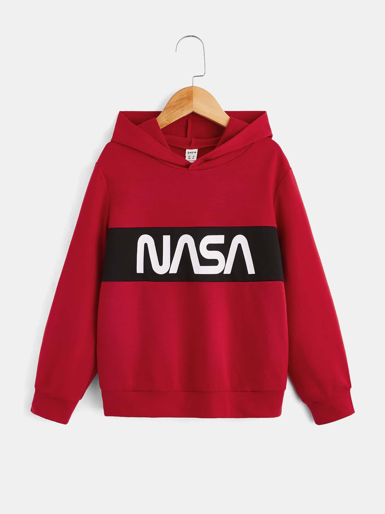 SHEIN Boys Letter Graphic Colourblock Hoodie - Red - View 1