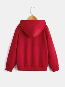 SHEIN Boys Letter Graphic Colourblock Hoodie - Red - View 2