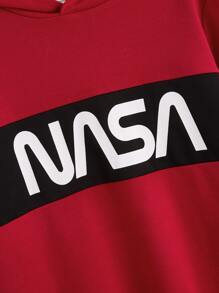 SHEIN Boys Letter Graphic Colourblock Hoodie - Red - View 3