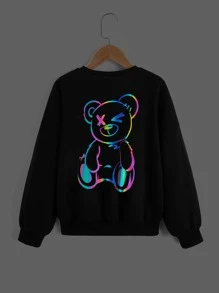 SHEIN Niñas Pullover con estampado de dibujos animados de hombros caídos - Negro - Ver 1