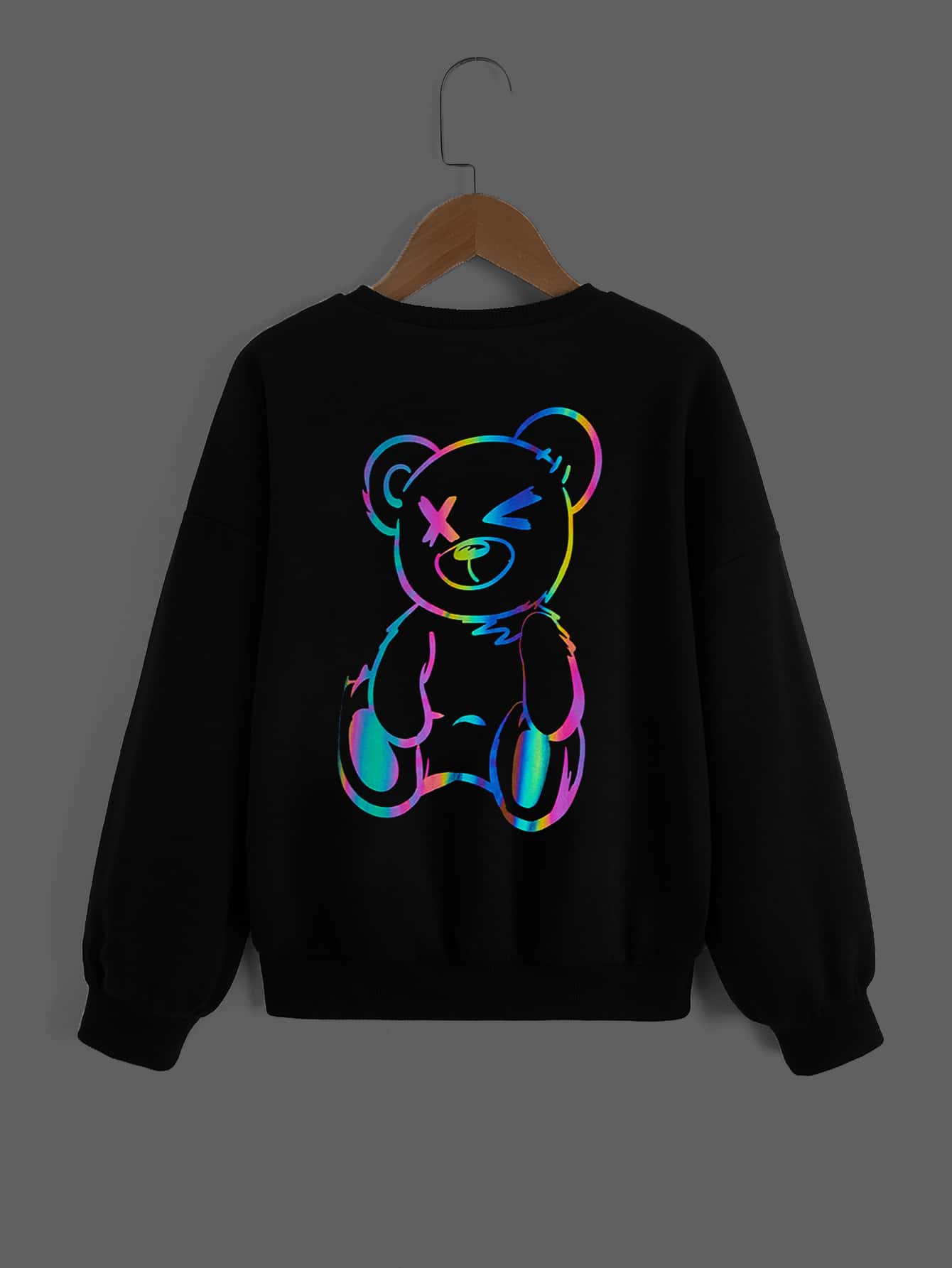 SHEIN Niñas Pullover con estampado de dibujos animados de hombros caídos - Negro - Ver 1