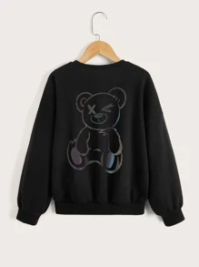 SHEIN Niñas Pullover con estampado de dibujos animados de hombros caídos - Negro - Ver 2