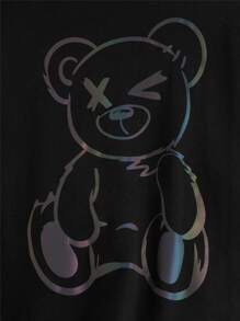 SHEIN Niñas Pullover con estampado de dibujos animados de hombros caídos - Negro - Ver 4