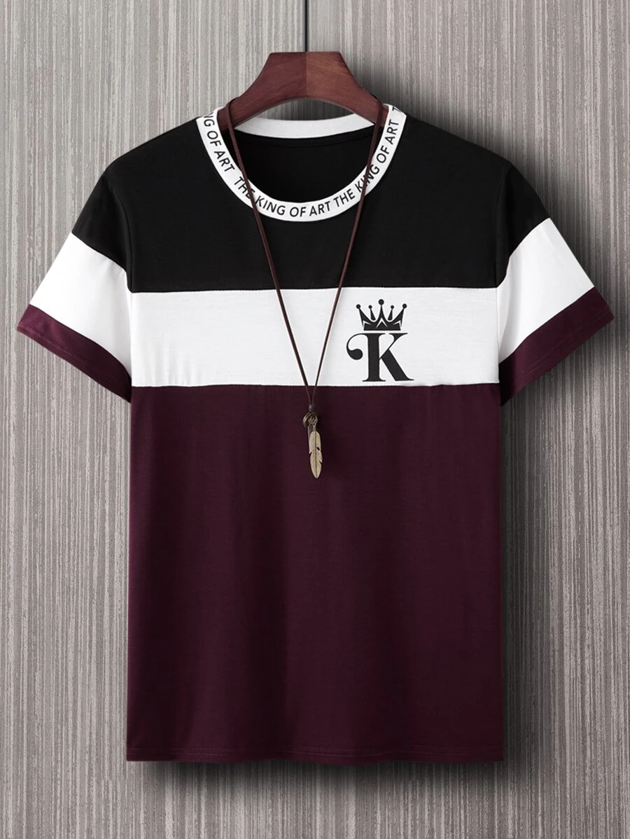 Manfinity Hypemode Men Crown & Slogan Graphic Colorblock Tee - Multicolor - View 1