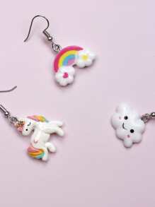 3pairs/set Girls Rainbow & Unicorn Decor Drop Earrings - Multicolor - View 5