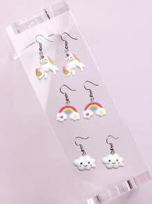 3pairs/set Girls Rainbow & Unicorn Decor Drop Earrings - Multicolor - View 3