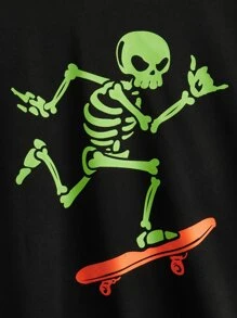 SHEIN Áo nỉ in hình đầu lâu phản quang dành cho bé trai tuổi teen nhân dịp Halloween - màu đen - Xem 7